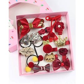 YouBella Hair Jewellery Clip Set for Baby Band for Girls (Pack of 18) | Color - Red