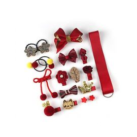 YouBella Hair Jewellery Clip Set for Baby Band for Girls (Pack of 18) | Color - Red