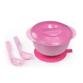 SUNDELIGHT SUCTION BOWL WITH SPOON AND FORK 6MONTH COLOR PINK