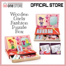 Wooden Magnetic Cartoon Girl Change Clothes Game Dress Up Kids Jigsaw Puzzle with Drawing Board
