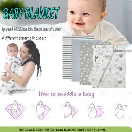 Flannel Receiving Baby Blanket 4pcs pack