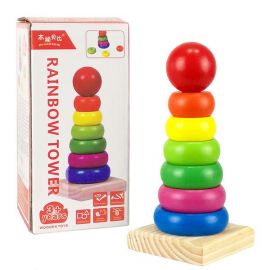 Baby Rainbow Geometric Shape Toy Wood Tower Column