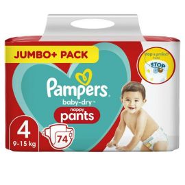 Pampers Baby-Dry Nappy Pants, Size 4, 9-15kg x 74 Nappies