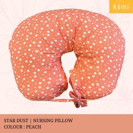 Kemi Feeding Pillow with Cover | With Attractive Prints | Breast Feeding Pillow | Baby Nursing Pillow | 100% Cotton | Standard Size | High Quality  | Color - Peach  Star Dust