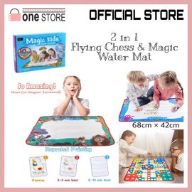 Kids Magic Water Drawing Mat With Pen - Coloring Water Painting Cloth Mat Graffiti Doodle Education Reusable Toy with Flying Chess (Ludo) Game for Montessori Children