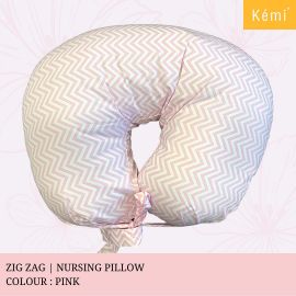 Kemi Feeding Pillow with Cover | With Attractive Prints | Breast Feeding Pillow | Baby Nursing Pillow | 100% Cotton | Standard Size | High Quality | Color - Zig Zag Pink 