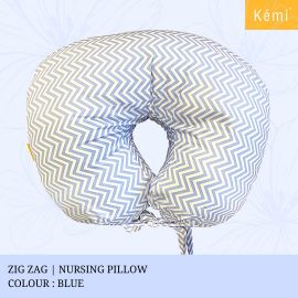 Kemi Feeding Pillow with Cover | With Attractive Prints | Breast Feeding Pillow | Baby Nursing Pillow | 100% Cotton | Standard Size | High Quality | Color - Zig Zag  Blue