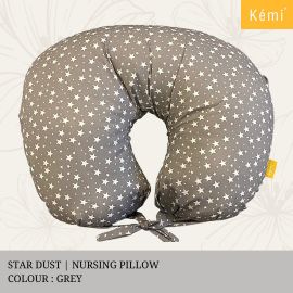 Kemi Feeding Pillow with Cover | With Attractive Prints | Breast Feeding Pillow | Baby Nursing Pillow | 100% Cotton | Standard Size | High Quality | Color - Gray Star Dust 