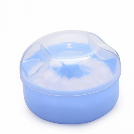  Mini Portable Baby Soft Face Cosmetic Powder Puff Sponge Box Case Container Blue 