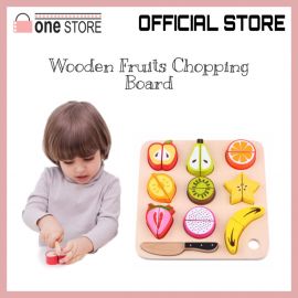Wooden Fruits Chopping Board - Children Pretend Role Play Cutting or Chopping Food (Kids Educational Kitchen Toy Set)