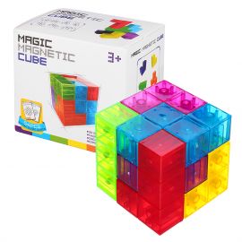Magnetic Building Blocks Magic Magnetic 3D Puzzle Cubes - Set of 7 Multi Shapes Magnetic Blocks with 92 Models Book - Intelligence Developing and Stress Relief Fidget Toys