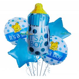 5 Pcs Baby Shower Foil Balloon Set - It's a Boy Foil Set - Blue Baby Boy Theme