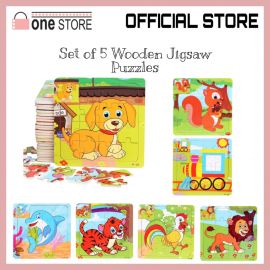 5 pcs Wooden Jigsaw Puzzle for Children Baby Cartoon Animal / Traffic Small Size (15 x 15 cm)