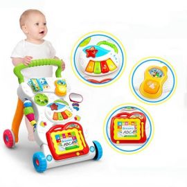 Baby Walker Toddler Trolley Sit-to-Stand Walker for Kid's Early Learning Educational Musical Adjustable Baby First Steps Car New