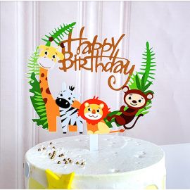 Happy Birthday Cake Topper - Safari Jungle Zoo - Party Cake Decorations