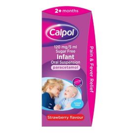 Calpol Sugar Free Infant Suspension, Paracetamol Medication, 2+ Months, Strawberry Flavour - 100ml