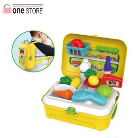 Children Pretend Play Portable Plastic Supermarket Backpack Toy Set for Kids