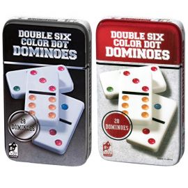 Double Six Color Dot Dominoes Game Set - Premium Classic 28 Pieces Dominoes Set in Tin Case - Six Dot Domino Match and Educational Toy