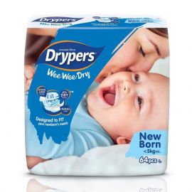 Drypers Wee Wee Dry Disposable Baby Diapers New Born 64 Pcs