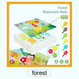 Wooden Mushroom Nail Puzzle with Storage Box and Nail Board for Kids (Educational Toy) - Forest