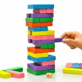 Multi Color Wooden Jenga 51 Pieces Blocks Building Tumbling Tower Stacking Game