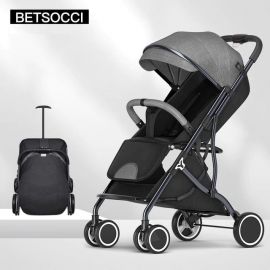 BETSOCCI Portable Folding Lightweight Baby Stroller | Smallest Foldable Compact Stroller Airplane Travel  | Compact Storage | 5-Point Safety | Easy 1 Hand Fold, Canopy Sun Shade , Storage Bag | Color - Gray