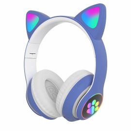 Foldable Cute Cat Ear Headset LED Lights Glowing Headphones Earphone Universal | Color Blue 