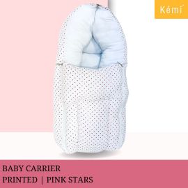 Kemi Baby Carrier | Baby Carrier with Free Bag | Baby Sleeping Bag | 100% Cotton | Baby mattress | Baby Safety | Export Quality | Size - L - 60cm | W - 40cm | H - 16cm | Color - Printed Pink  Stars 