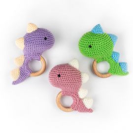 True Crochet Dino Rattle - Pink