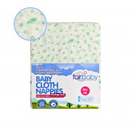 Fairbaby Bandage Cloth Nappy 22Ã—22 Printed- Green- (6 In A Pack)