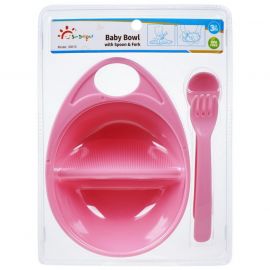 SUN DELIGHT BABY BOWL WITH SPOON & FORK 3MONTH BABY COLOR PINK