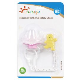 SUNDELIGHT SILICON SOOTHER & SAFETY CHAIN 0-3M+ COLOR PINK