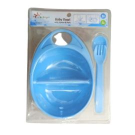 SUN DELIGHT BABY BOWL WITH SPOON & FORK 3MONTH BABY COLOR BLUE 