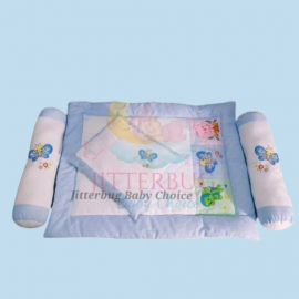 Baby Quilt Set With 1 Square Pillow,  2 roller pillows | Size: 68x54cm | Color - Blue 