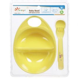 SUN DELIGHT BABY BOWL WITH SPOON & FORK 3MONTH BABY  COLOR YELLOW 