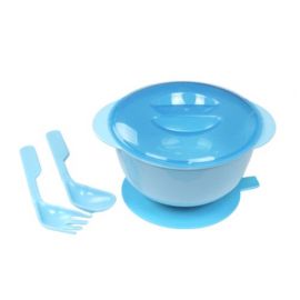 SUN DELIGHT SUCTION BOWL WITH SPOON AND FORK 6MONTH COLOR BLUE 