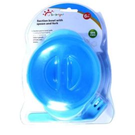 SUN DELIGHT SUCTION BOWL WITH SPOON AND FORK 6MONTH COLOR BLUE 