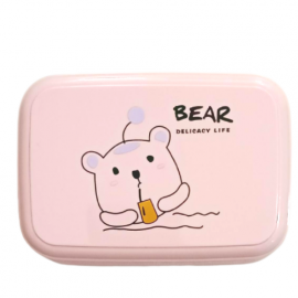 SOAP BOX CUTE BEAR PRINTED FAST DRAINING DUST-PROOF SOAP CASE COLOR PINK 