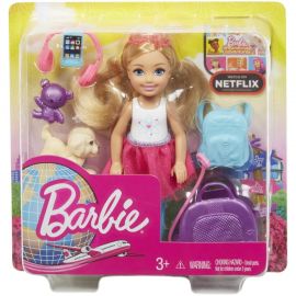 Barbie Chelsea Travel Doll, Blonde with Puppy, Carrier & Accessories - FWV20