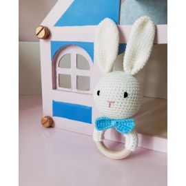 PlayThings Baby Rattle White Bunny Blue Tie