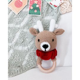 PlayThings Baby Rattle Brown and Red Reindeer