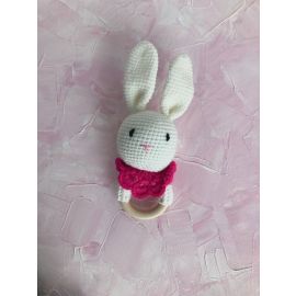 PlayThings Baby Rattle White Bunny Pink Collar